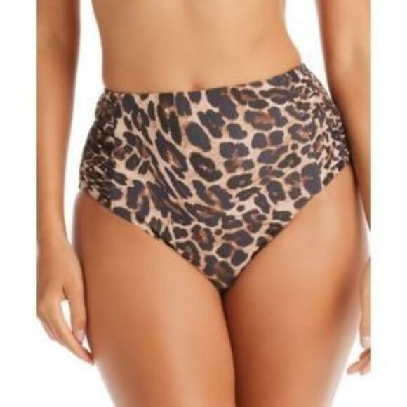 Bar III High Waisted Bikini Bottom Ruched Cheeta Print Brown XS - Picture 1 of 5